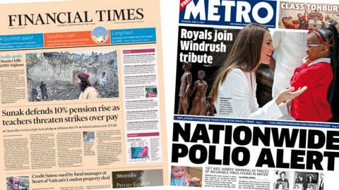 Financial Times and Metro front page