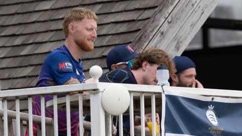 Ben Stokes watches Durham bat from the balcony