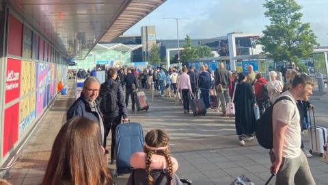 Queues outside the airport