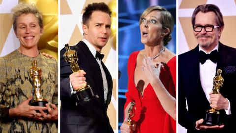 Oscar winners Frances McDormand, Sam Rockwell, Allison Janey and Gary Oldman