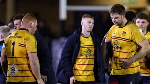 Ulster players appear dejected after losing to Bath