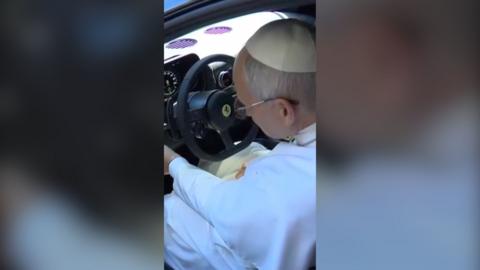 Pope Leo inside Ferrari