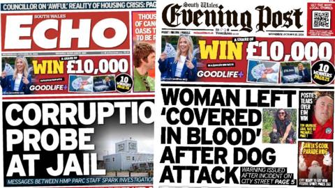 Front pages of South Wales Echo and South Wales Evening Post