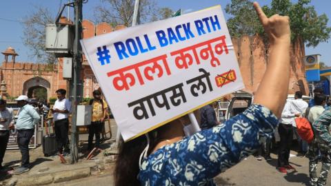 Doctors take part in a protest rally against Rajasthan's Right to Health bill , at M.I Road in Jaipur, Rajasthan, India, Tuesday, April 4, 2023.