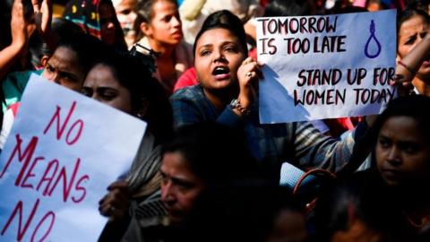 A protest against sexual violence against women in India.