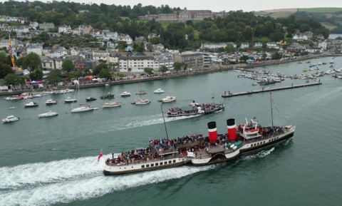 The Waverley and Kingsclear Castle paddle steamers on the River Dart