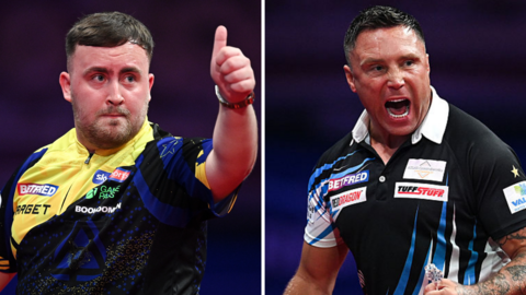 A split graphic of Luke Littler and Gerwyn Price