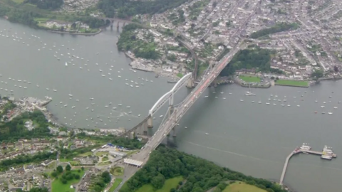 Aerial view of Tamar Bridge