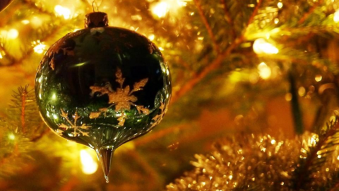 A bauble on a Christmas tree