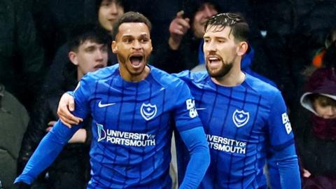 Josh Murphy of Portsmouth celebrates scoring 