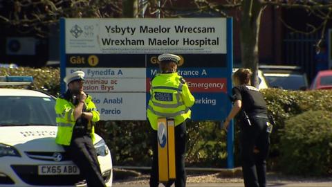 Police outside Wrexham Maelor Hospital
