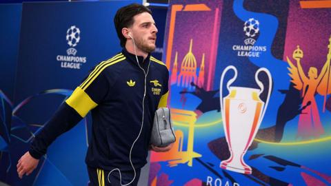 Declan Rice arrives at the stadium ahead of the Champions League final