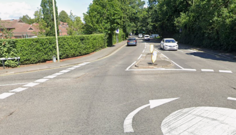A google maps image of Old Woking Road and the junction of Sheerwater Road, West Byfleet, facing towards Elmstead Road.