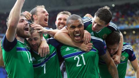Josh Magennis celebrates with Northern Ireland