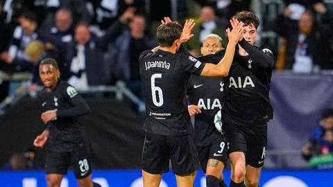 Tottenham players celebrate scoring against Bodo/Glimt