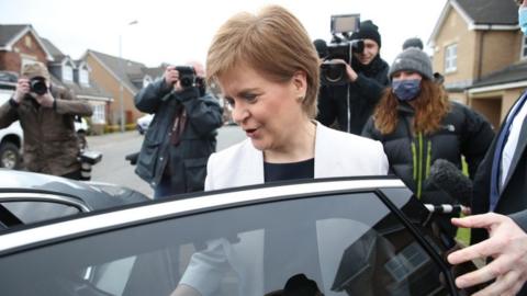 Nicola Sturgeon leaves her home on Monday