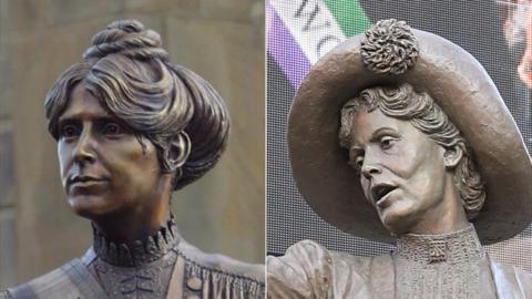 statues of Annie Kenney and Emmeline Pankhurst