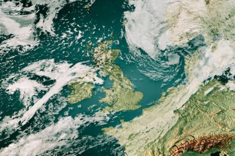 Satellite image of clouds over Britain.