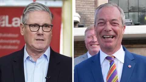 A composite image of Starmer and Farage