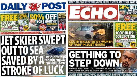 Front Pages of Daily Post and South Wales Echo