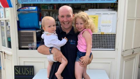 Gary Wright with his two children in Ramsgate