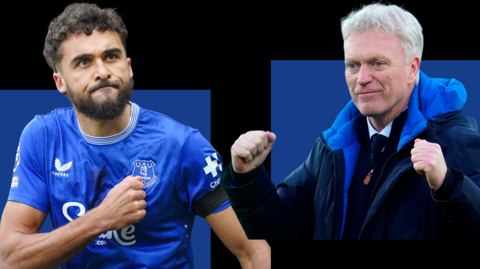 Everton striker Dominic Calvert-Lewin and manager David Moyes