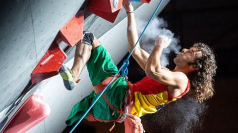 Urko Carmona Barandiaran competing at the IFSC Climbing World Championships in 2018