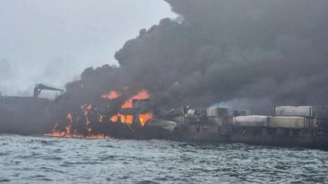 Smoke and flames seen on the tanker