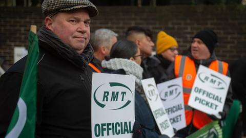 RMT President Alex Gordon joins the picket at Euston Station