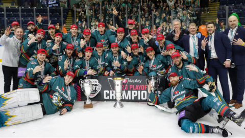 Belfast Giants celebrate the Grand Slam