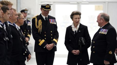 Princess Anne speaking to Navy personnel