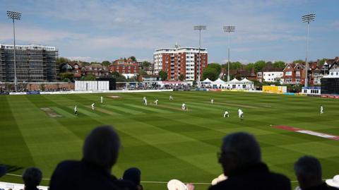 A general view of play during the Rothesay County Championship Division 1 match between Sussex and Leicestershire at County Ground
