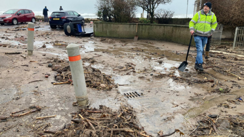 Debris on the street in Stonehaven