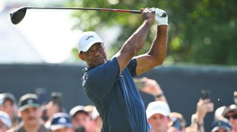 Tiger Woods hits his tee shot at the 14th hole during the second round of 124th U.S. Open Championship at Pinehurst