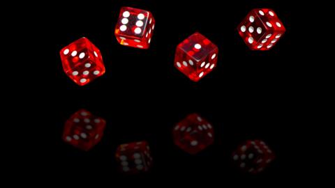 4 red dice with white spots