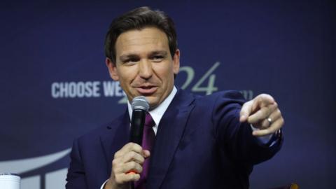 Ron DeSantis speaks to guests at the Family Leadership Summit on 14 July