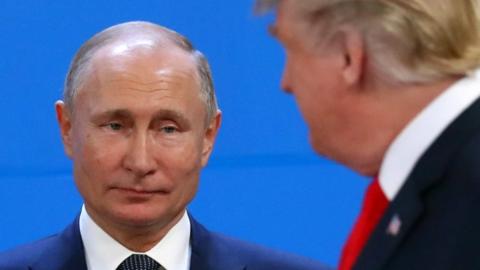 Russia's President Vladimir Putin and US President Donald Trump are seen during the G20 summit in Buenos Aires, Argentina on 30 November, 2018.