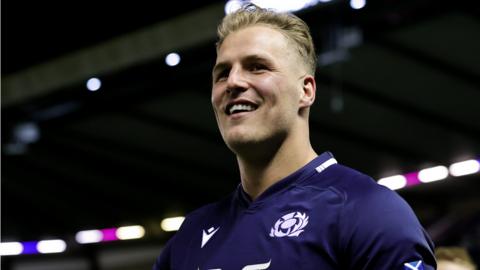 Scotland's Duhan van der Merwe smiles after his man of the match performance against England