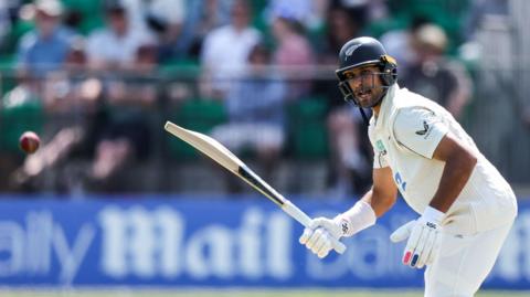 New Zealand's Rachin Ravindra batting at Stormont