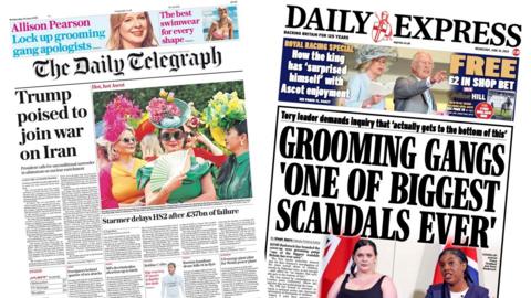 A composite image of the front pages of the Daily Telegraph and the Daily Express on 18 June 2025