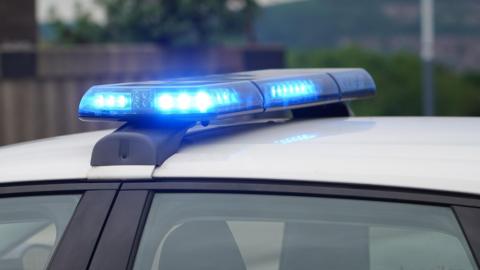 Blue lights on top of police car