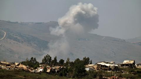 Smoke rises following an Israeli air strike in southern Lebanon, as seen from the Israeli side of the border (17 June 2026)