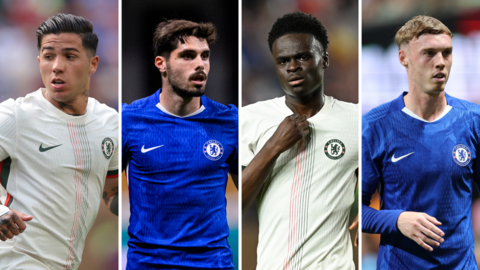 Split image of Enzo Fernandez, Pedro Neto, Tyrique George and Cole Palmer