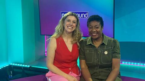 Jenny and Patrice Lawrence in the Newsround studio.