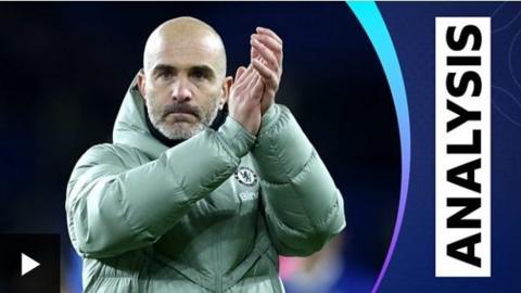 Enzo Maresca calpping towards fans on and Match of the Day analysis background