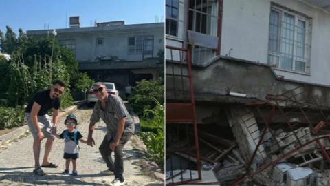 House in Turkey shown before and after the earthquake