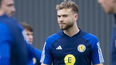 Ryan Porteous trains with the Scotland squad at Lesser Hampden