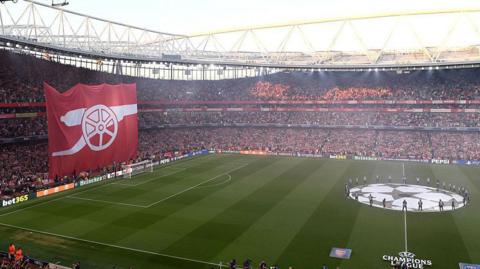 A general view insider Emirates Stadium before the Champions League semi-final between Arsenal and Paris St-Germain