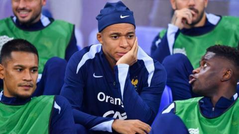 Kylian Mbappe on the bench for France