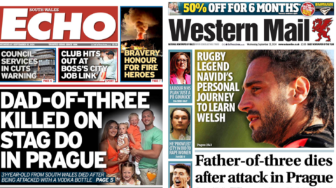 Front pages of South Wales Echo and Western Mail